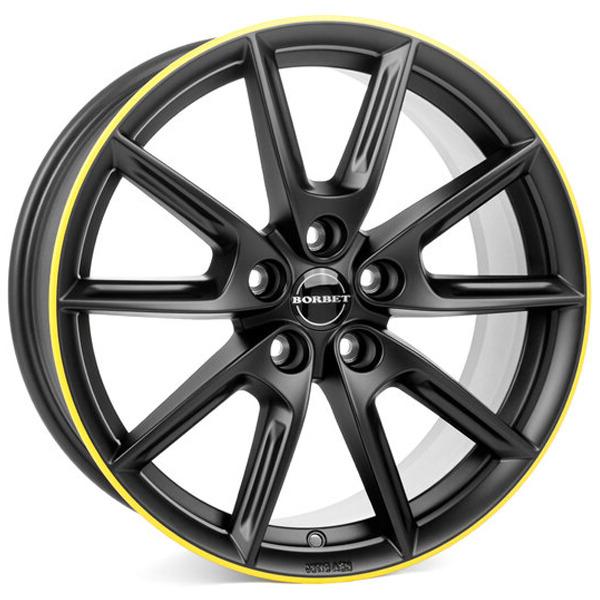 BORBET LX18 BLACK MATT RIM YELLOW BORBET LX18 BLACK MATT RIM YELLOW